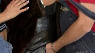 Threesome In The Car Garage - porn video