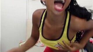 ebony girl strips down and gives a show - porn video