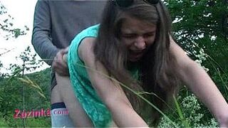 Zuzinka loves fucking her tight pussy outdoor - porn video
