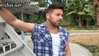 Two muscle gays jerking their hard dicks - porn video